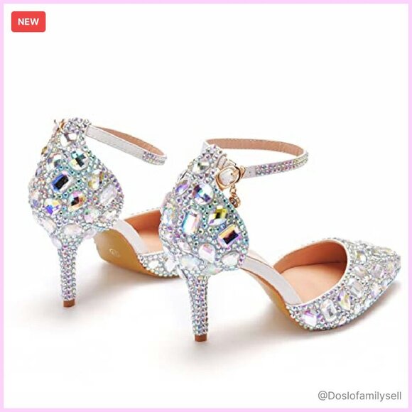 Viluyesy Women Rhinestone Heeled Sandals Pointed Toe Elegant Party Wedding Shoes Chic